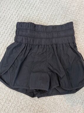 FP Movement by Free People Black Smocked High-Rise Athletic Shorts